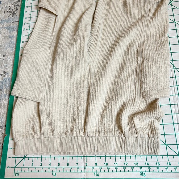 Grade Gather Size L Pants Tan Cotton Gauze Thick Cargo Boho Asian Jedi Lagenlook - Picture 5 of 11